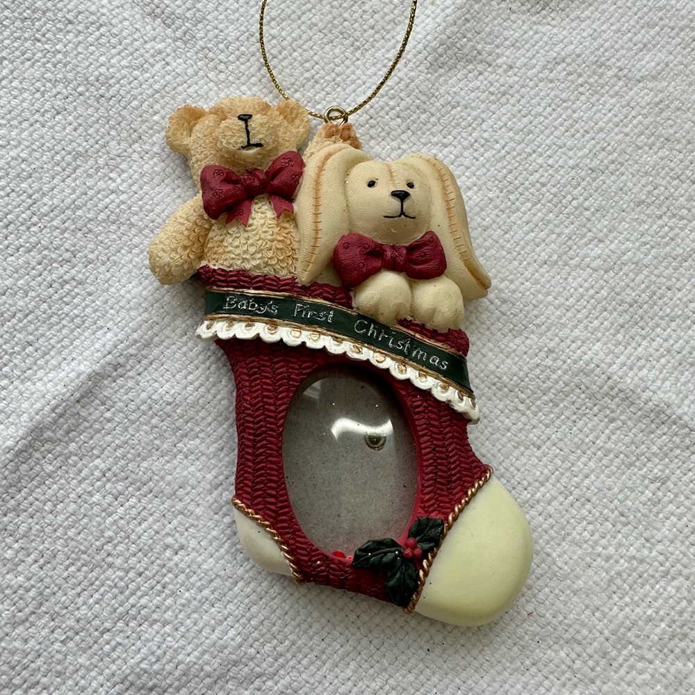 $5 Add On - Baby’s First Christmas Tree Ornament Picture Frame Stocking Teddy